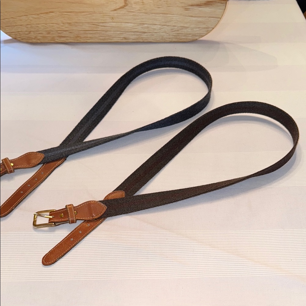 Gray Belts With Red And Blue Accent  Gold Buckles 2 Piece Set
